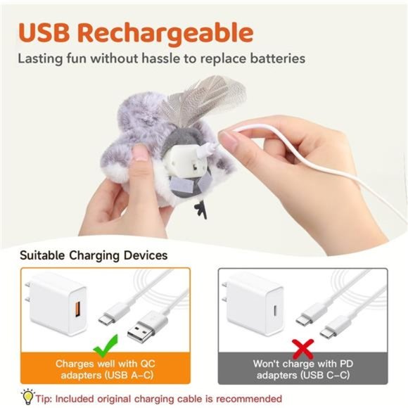 Cat Toys Flapping Bird (No Flying), Lifelike Sandpiper Chirp Tweet, Rechargeable - Picture 5 of 6